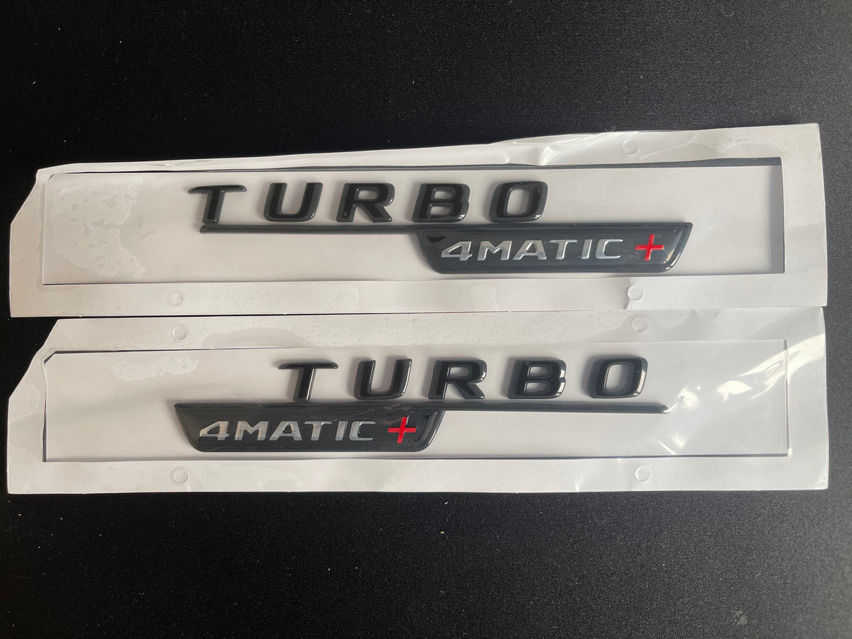 Gloss Black TURBO 4matic+ Emblems Badges for Mercedes Benz A35 A45S CLA45S E53
